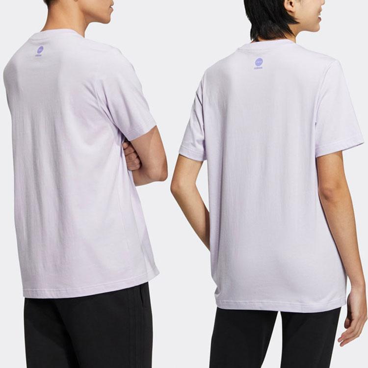 Adidas Neo Cartoon Letter Print Round Neck Short Sleeve T-Shirt Unisex T-Shirts Light-Purple HS8855