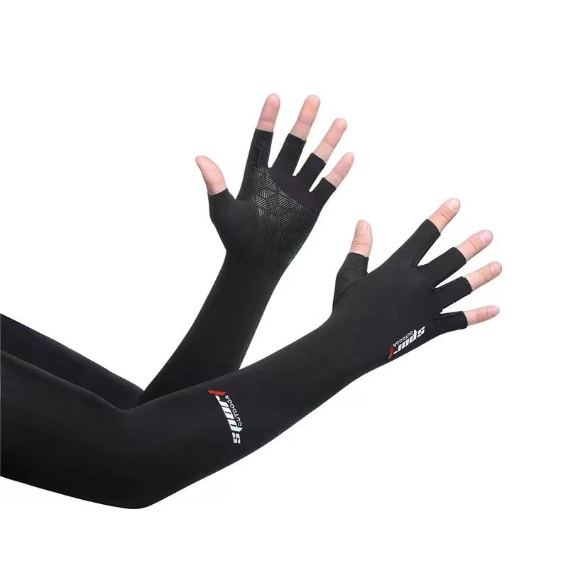 Men's Outdoor Cycling & Fishing Ice Silk Arm Sleeves with Anti-Slip Design and Half-Finger Gloves