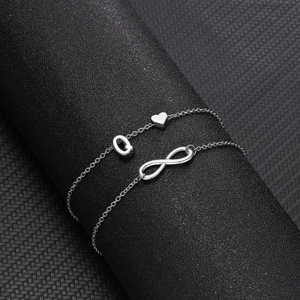 A-Z Letter Initial Anklet For Women Silver Color Initial Heart Anklet Bracelet Leg Chain Beach Party Travel Foot Jewelry