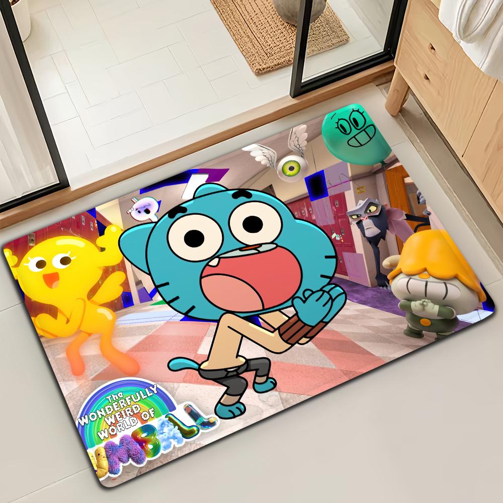 Cartoon W-World Of G-GumballS Door Mat Bath Microfiber Decorative Versatile Flannel Floor Mat Quick Dry Absorbent Non-slip Sole