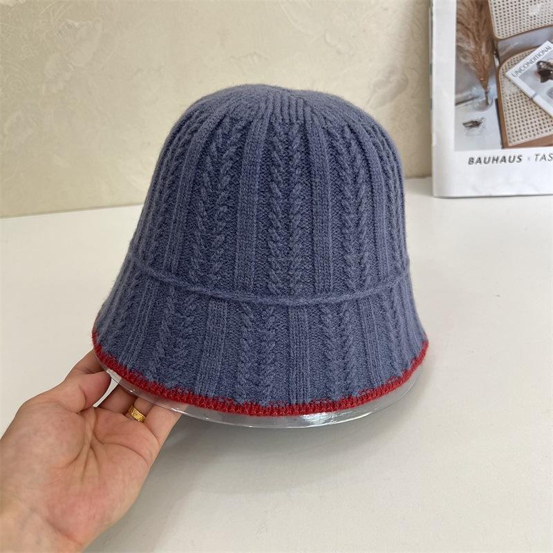 Simple bucket hat women's autumn and winter new contrasting color knitted bucket hat fashion sunshade sunscreen hat
