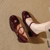Retro Mary Jane shoes one-word buckle with thick heel high heels, new spring and autumn light mouth medium heel single shoes