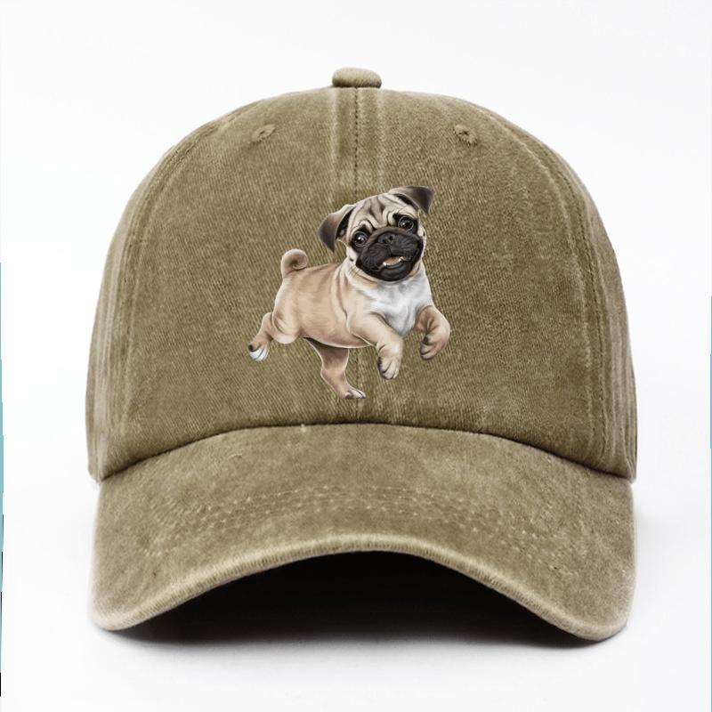 Cute Running Pug Dog Baseball Cap Cotton Adjustable Casual Hat for Pet Lovers Unisex
