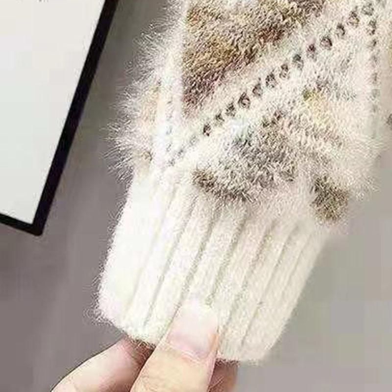 Sweater Wome Autumn Winter Thickened Warm Knitted Stretchy Long-Sleeve Oversized Top