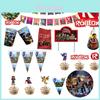 Suministros vibrantes para fiesta temática de Roblox para celebraciones de cumpleaños infantiles con pancartas y adornos para pasteles