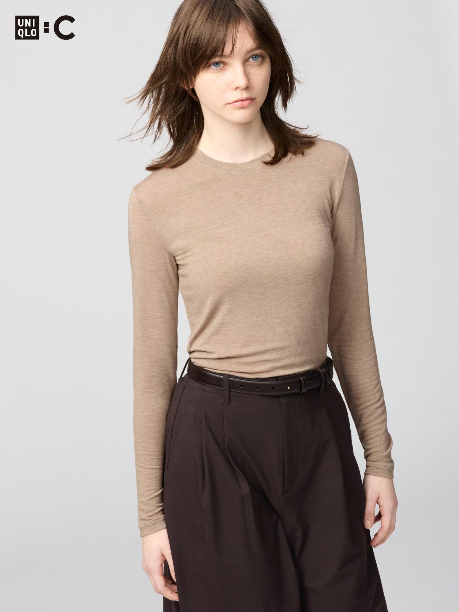 

Uniqlo HeaTTech Смесь кашемира Футболка с круглым вырезом Длинный рукав 32 BEIGE/WOMEN 3XL
