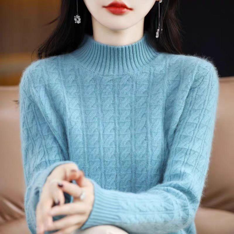 Cashmere Sweater Women's Half Turtleneck Knitted Sweater Casual Pullover Thickened Knitted Sweater with Loose Solid Color Base Layer