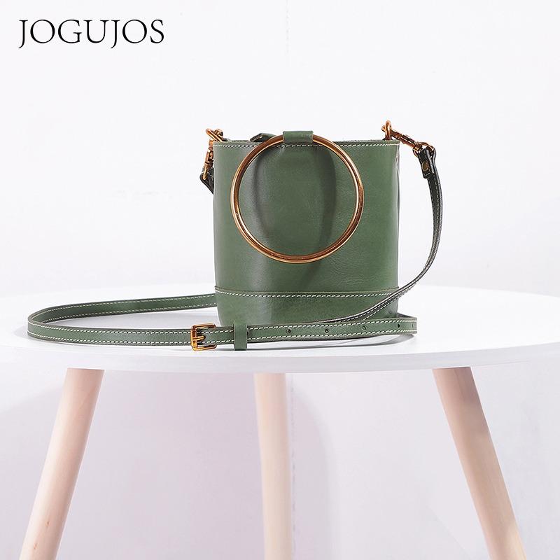 JOGUJOS new leather women's bag shoulder bag large capacity retro bucket bag premium sense vegetable tanned leather messenger bag