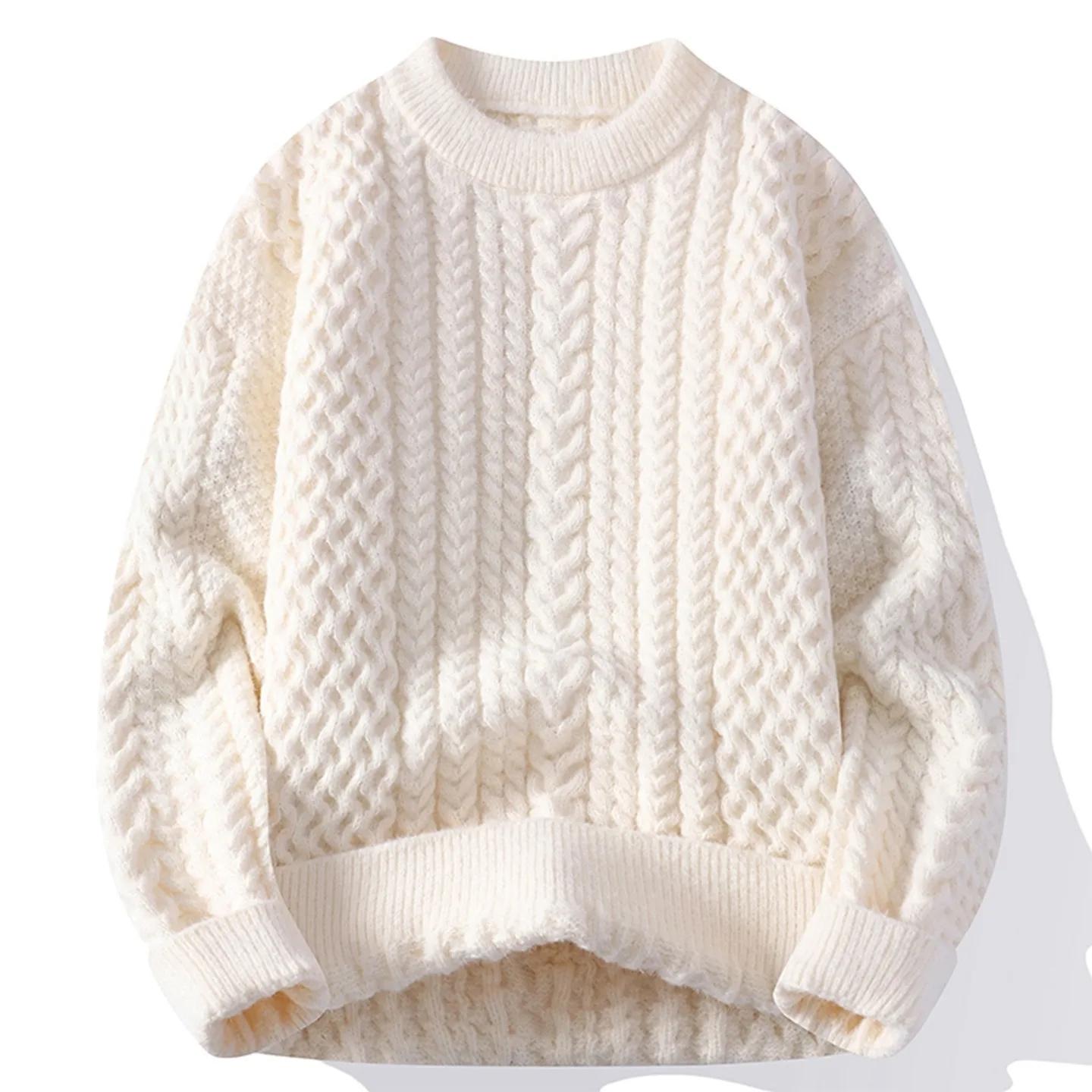 

Мужской модный вязаный свитер, мужской повседневный пуловер с круглым вырезом, мужской вязаный однотонный свитер, зимняя мода, мужская вязаная верхняя одежда L бежевый