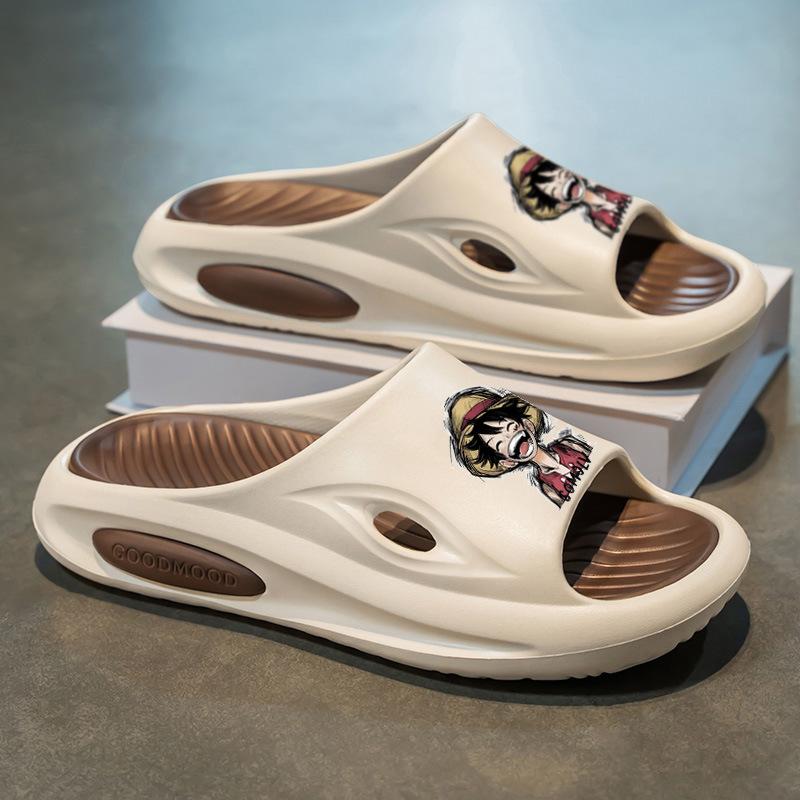 Summer Internet Celebrity Couple Funny One-word Drag Outside Wear Stepping Shit Feeling Soft Bottom Cartoon Cool Slippers Slippers