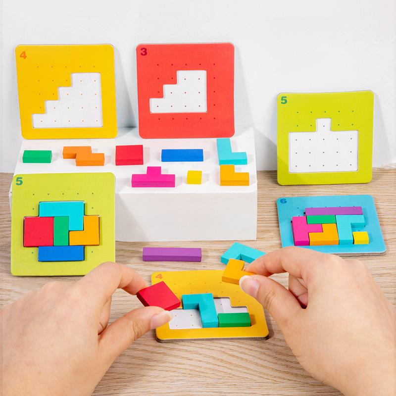 Wooden Puzzle Game For Kids With Colorful Blocks For Brain Development And Family Play