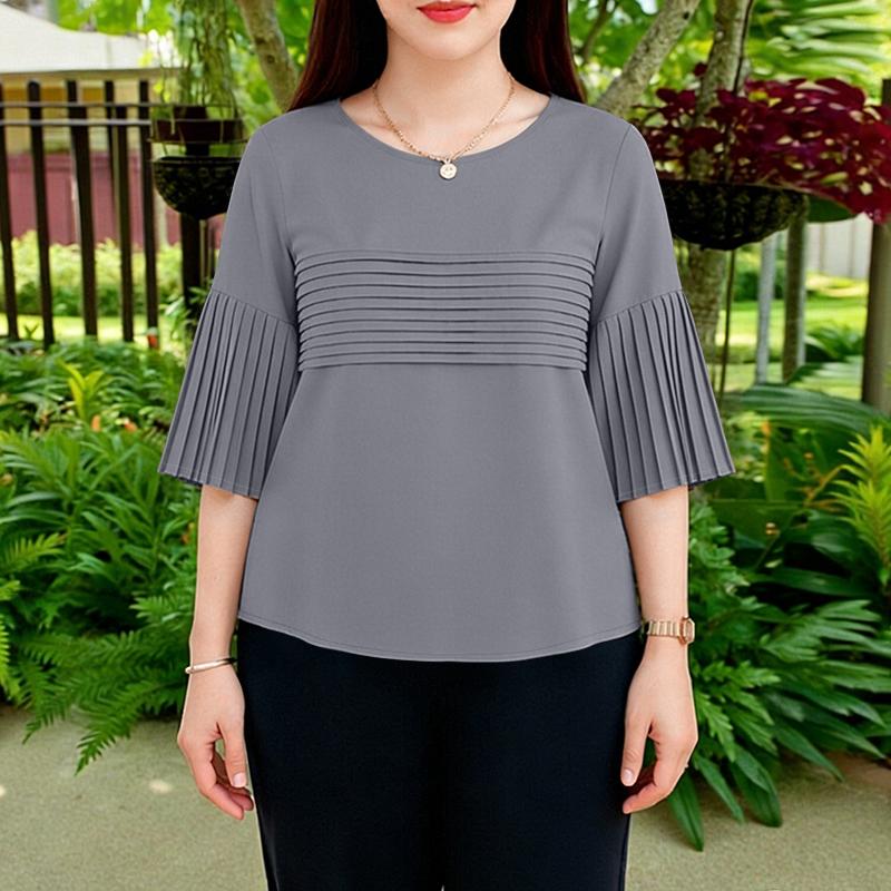 ZANZEA Women Casual Round Neck Solid Color 3/4 Sleeve Blouse