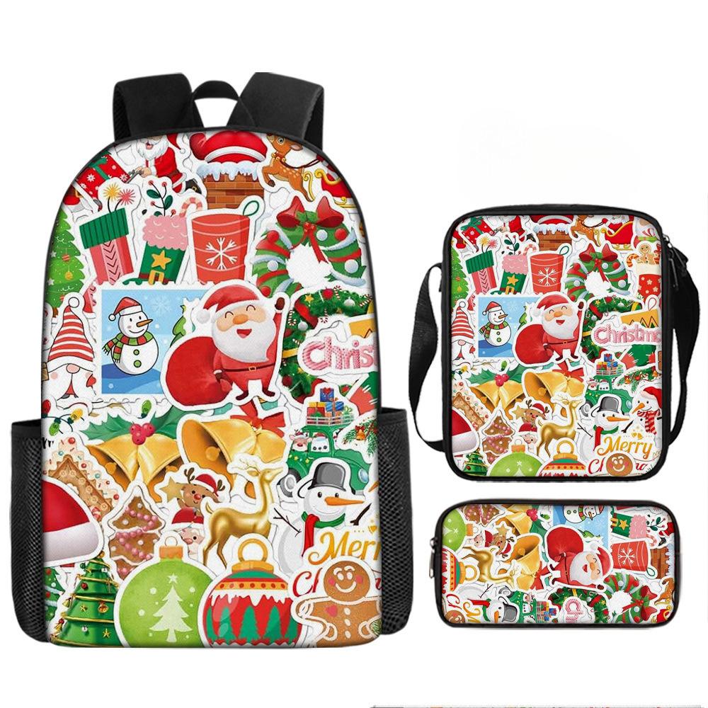 Christmas Backpack, 3D Digital Printed Backpack, Shoulder Bag, Pencil Case, Three-Piece Set