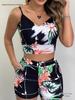 European and American Women's Summer Spaghetti Strap Slim-Fit Printed Shorts Set
