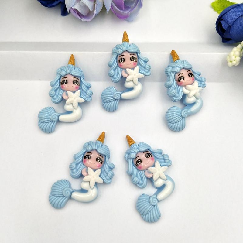 10Pcs/Lot New Kawaii Flatback Resin Unicorn Mermaid Princess Cabochons Accessories Simulated Polymer Clay Cartoon  Girls