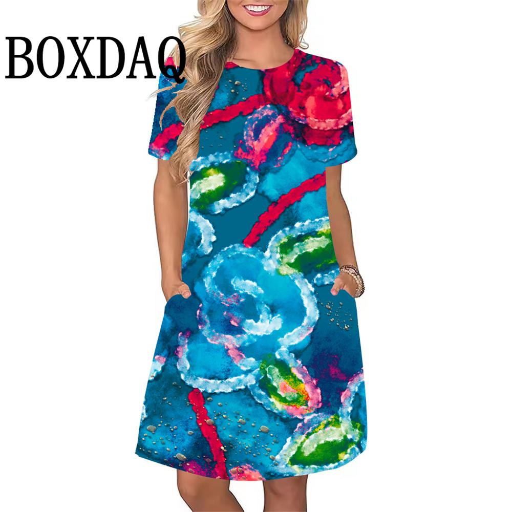 Women's Dresses Sweet Lemon Floral Print A-Line Dresses Plus Size Female Summer Loose Pocket Dress Sundress Beach Style
