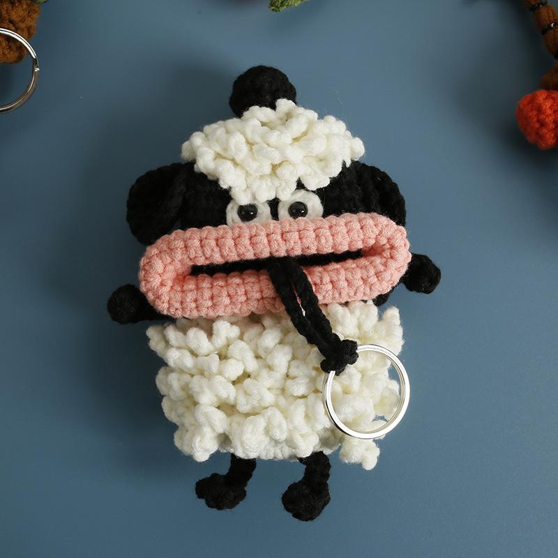 Lustige Wurstmundpuppen-Serie Häkeltasche Schlüsselanhänger für Autoschlüssel Halter Handgefertigte Stricktasche Kreative Geschenke Großhandel