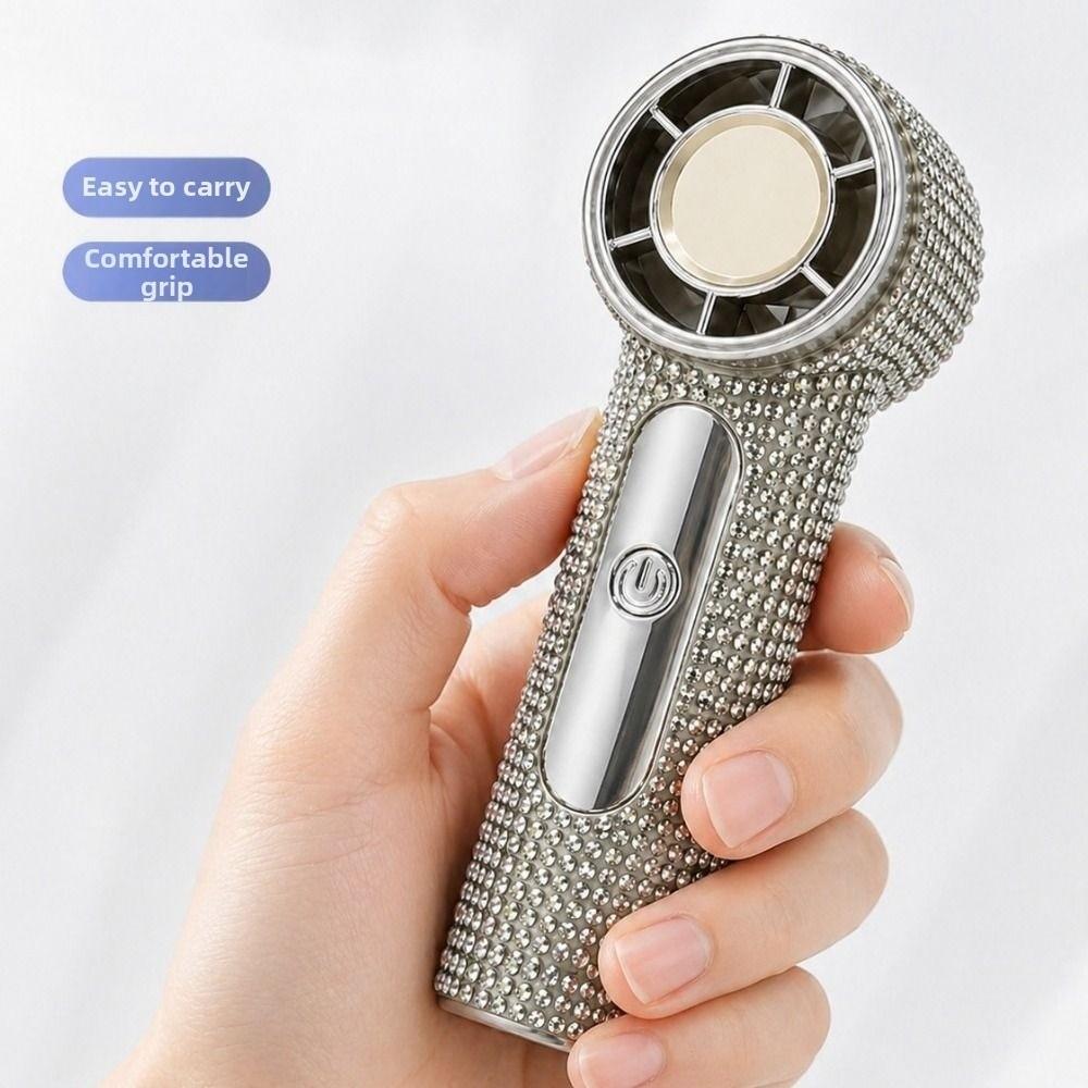 Sparkling Mini Cooling Fan Long-Lasting Portable Hand Fan Rhinestone Handheld Fan Travel Use