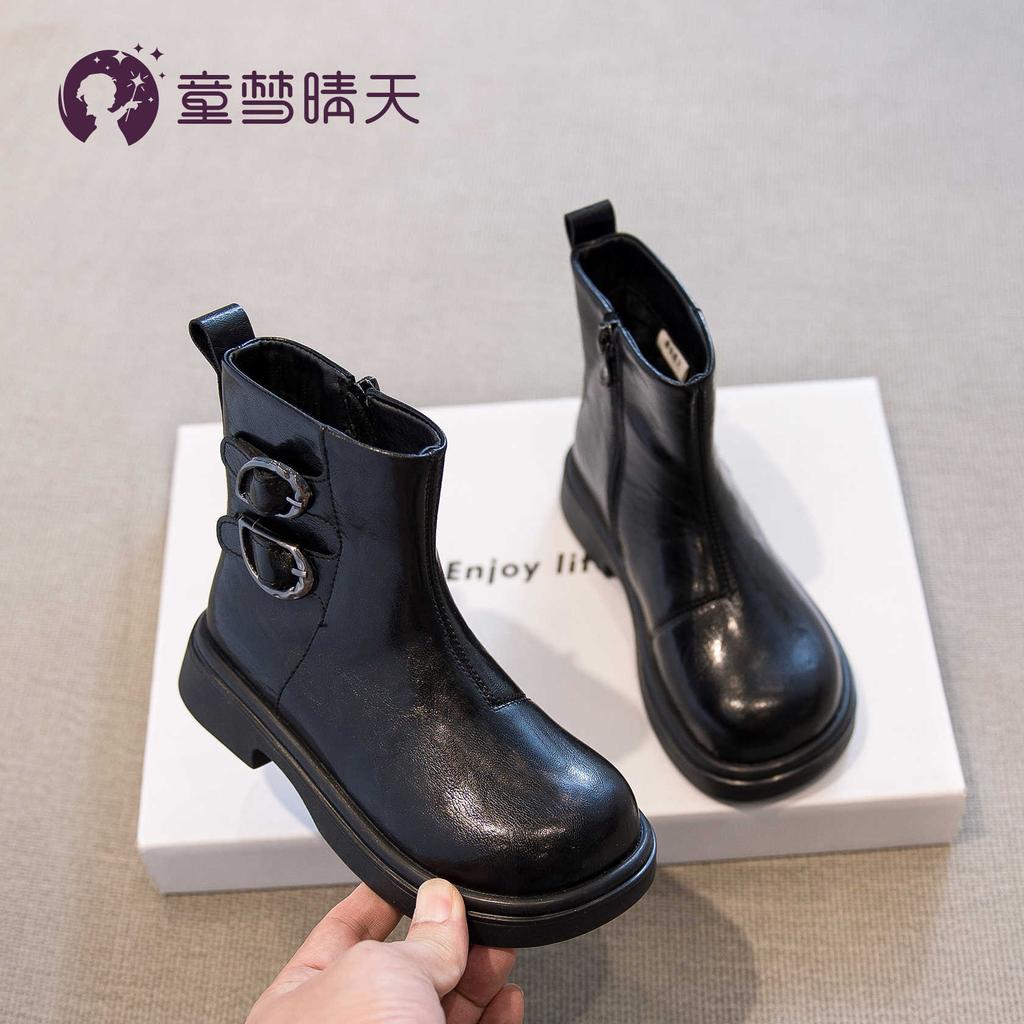 Girls Martin boots 2025 new British style children's short boots black children's boots trendy cool and popular girls leather boots
