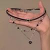 Gothic Y2K Multi Layer Black Leather Rope Peach Heart Pendant Necklace for Women Charm Clavicle Chain Punk Zircon Wedding Gift