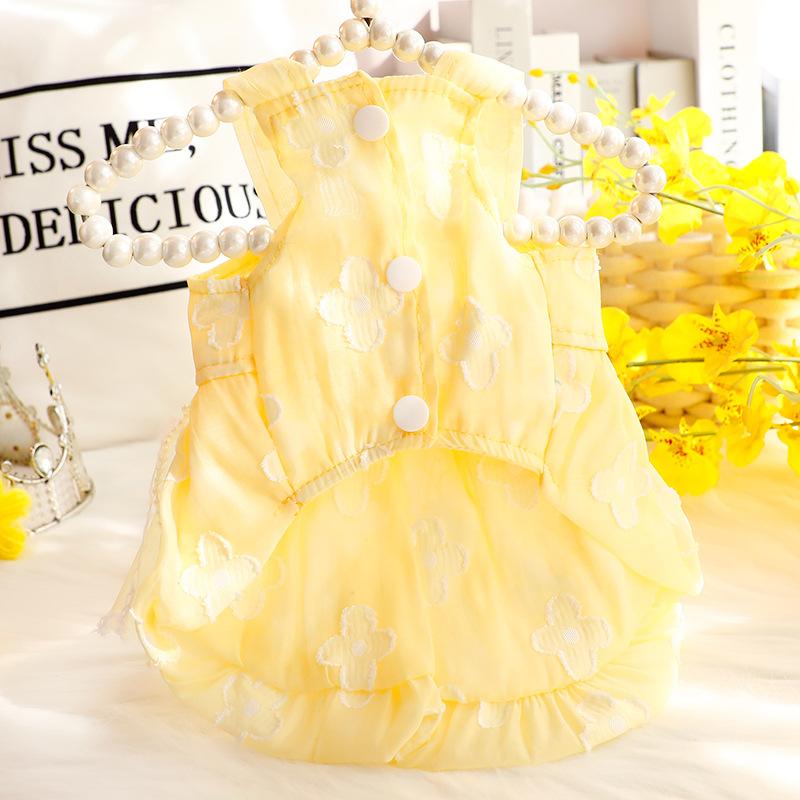 Yellow Bubble Skirt Dog Clothes Puppy Mesh Bow Cute Dress Small Dogs Clothing Cat Spring Summer Thin Fashion Girl Pet Products