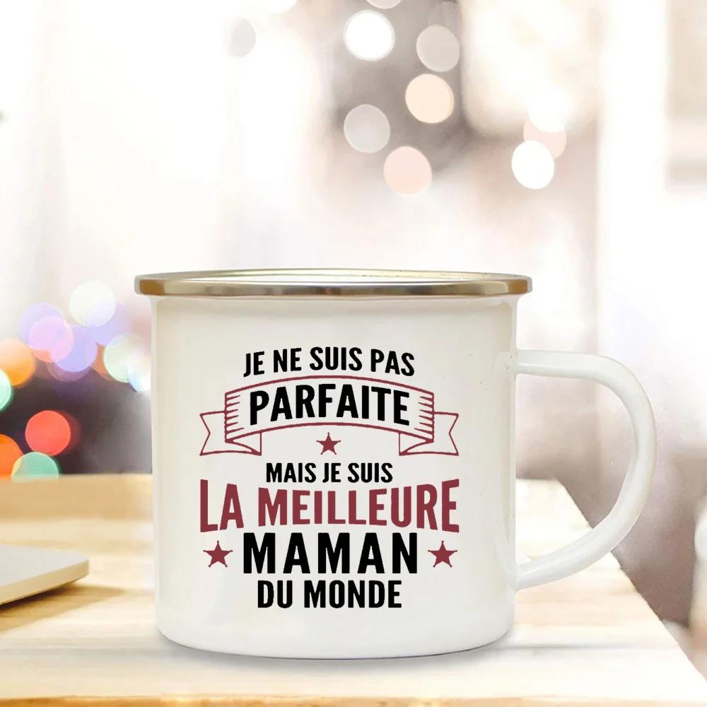 Best Mom In The World French Print Enamel Mug Creative Coffee Cup Drinks Water Milk Cup Enamel Mug Home Drinkware Gift for Maman