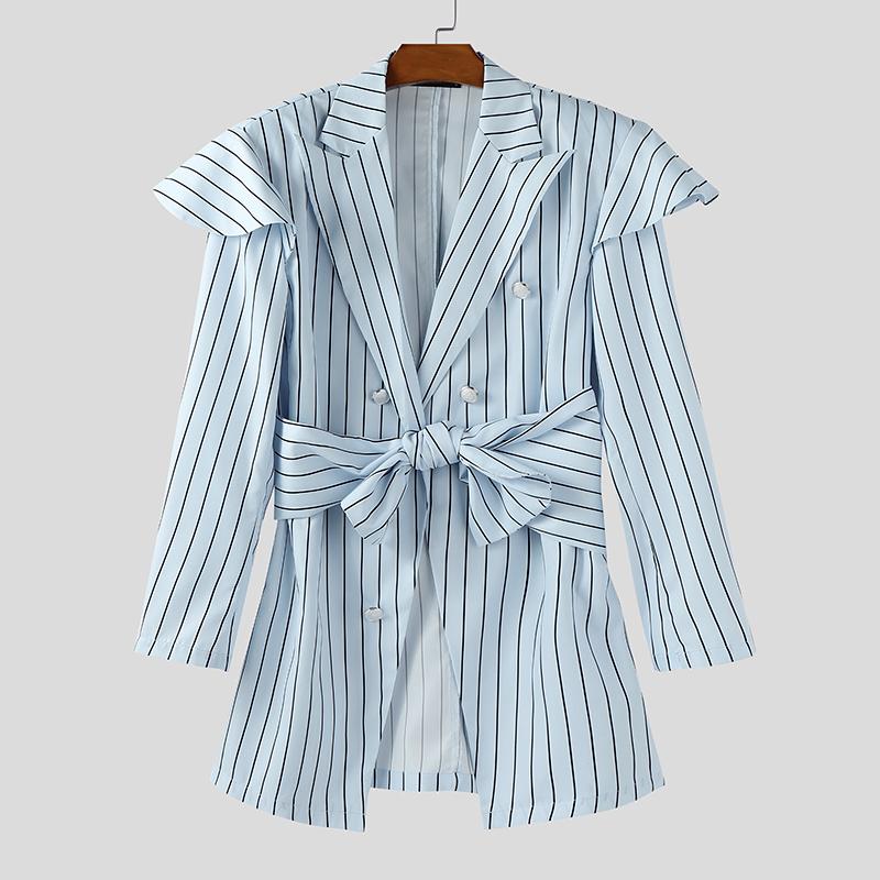 INCERUN Spring Autumn Men Long Sleeve Striped Twisted Waist Thin Blazer Coats