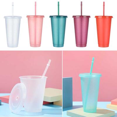 710ml Reusable Flash Powder Tumbler Coffee Cup Mug With Lid With Straw Cup DIY Plastic Water Bottle Outdoor Swim Party Gift