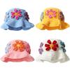 Women Plush Hat Bowler Hat Knitted Hat Breathable Handmade Crochet Vibrant Floral Pattern Cute Hollow Ruffles Colorful 56-58cm