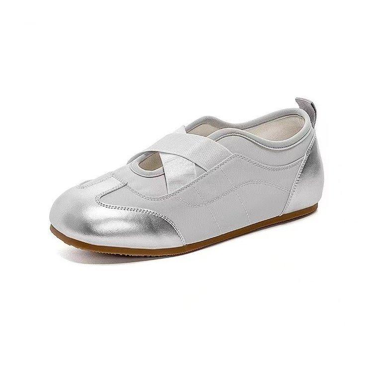 French inner height increase shallow mouth flat sole shoes women's autumn casual versatile breathable sports shoes ballet Mary Jane shoes