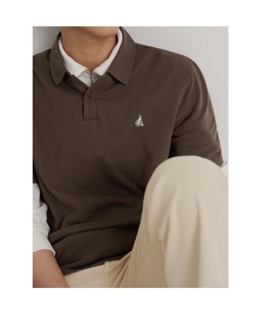 Binpolmen Open-Neck Soft Crescent Pique T-Shirt Brown