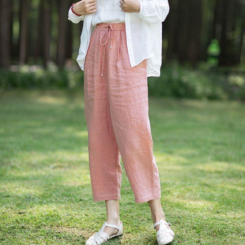 

2026 Women s Sand Washed Linen Harem Pants - Thin, Versatile, Stylish, Slimming, Casual, Available in Three Colors 2XL (suitable for 131-145 jin) розовый