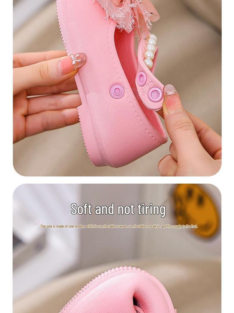 Little Girl Princess Bow Pearl Shoes - Spring/Autumn Soft Sole Sandals with a New Chinese Fragrance Style.