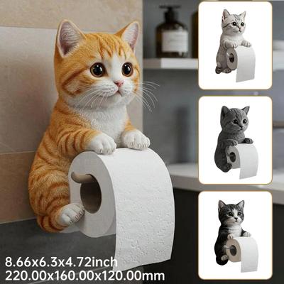 Wall Mount Cat Toilet Paper Roll Holder Funny Animal Roll Storage Rack Decorative Cat Statue Tissue Dispenser Rack Paper Stands