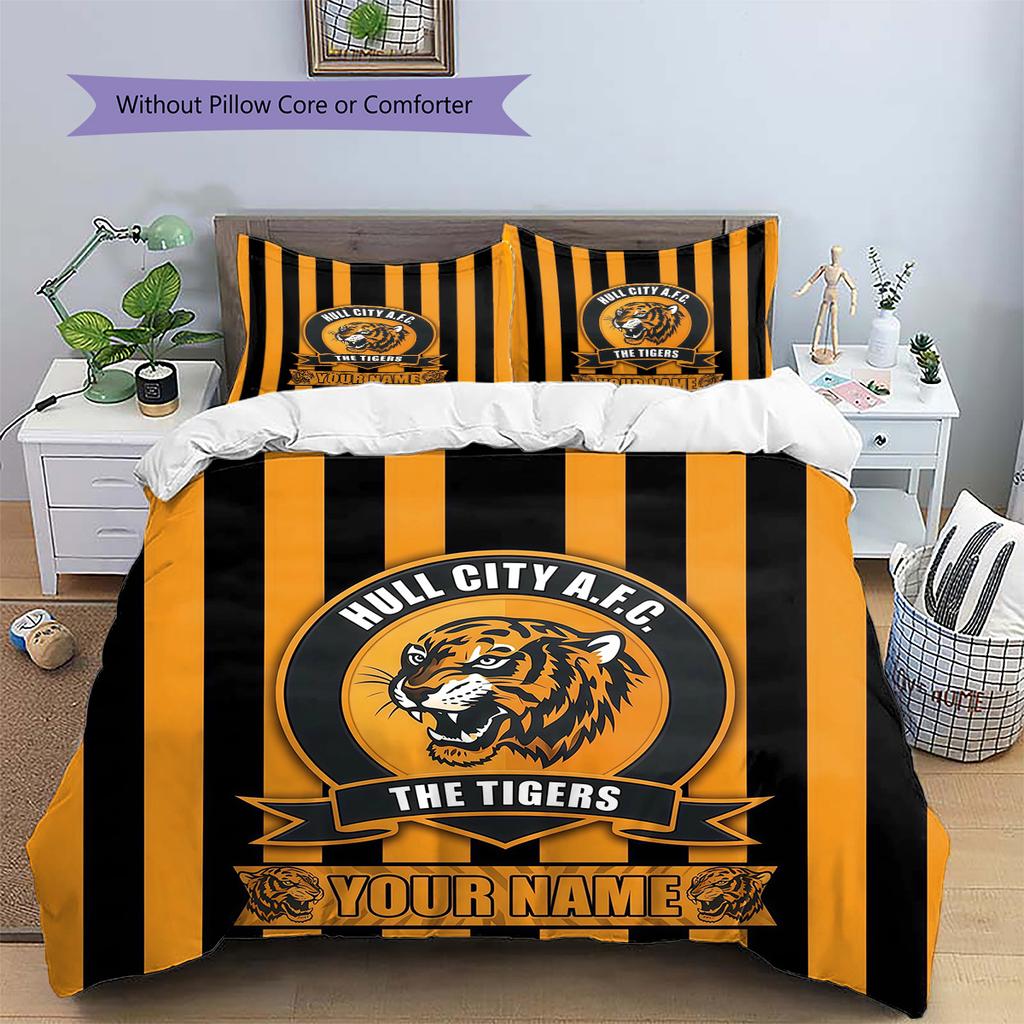 Custom Name Hull City Pattern Bedding Quilt Set Home Decoration Gift (1 * duvet cover + 2 * pillowcase without core)