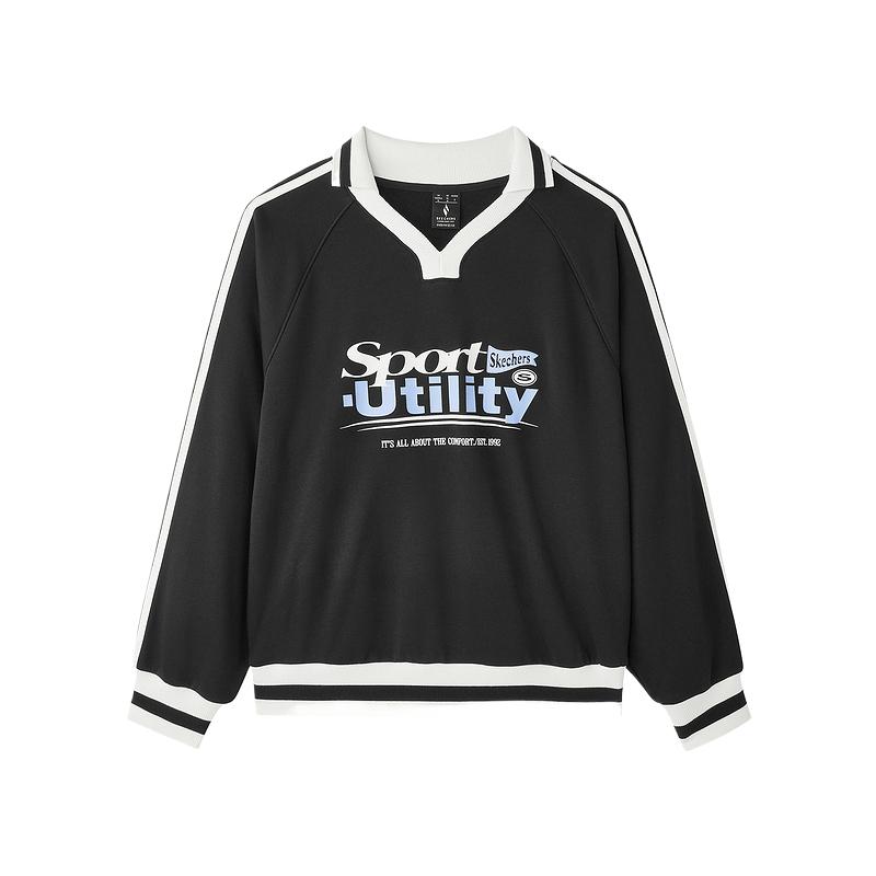Skechers Sports League Series American Color Block Letter Logo Comfortable Fashion Knit Pullover Sweatshirt Women sweatshirt L125W092-0018 S