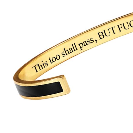 Baizihuahu This Too Shall Pass Mantra Cuff Bracelet, Adjustable Engraved Motivational Bangle Hidden Information Inspirational Encouragement
