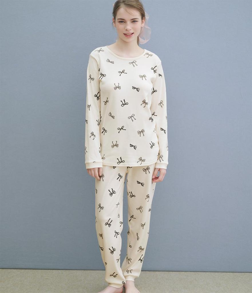 Peach John Winter One Made with a Soft and Comfortable Cotton Blend and a Ribbon Women's Pajamas, Black, Size, Print.