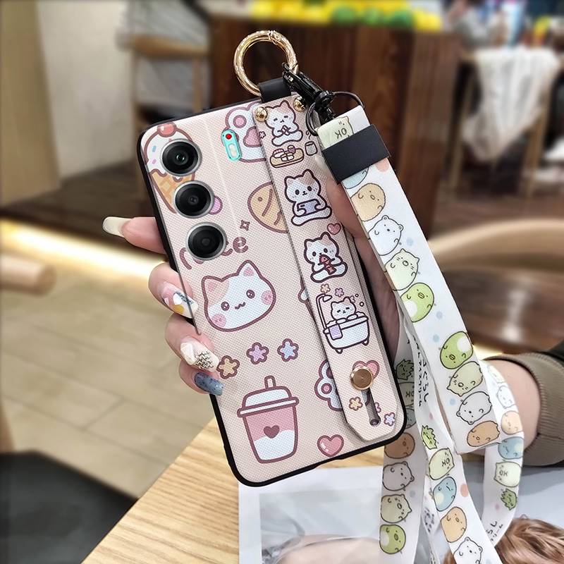 Ring Shockproof Phone Case For Tecno Camon40 4G/CM5 Silicone Back Cover Wrist Strap Lanyard Cartoon Anti-dust Kickstand