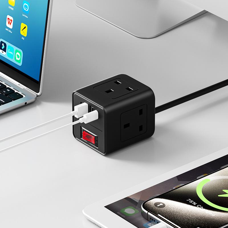 Portable Multi-Standard Power Strip with USB-C: AU, US, UK, EU Sockets
