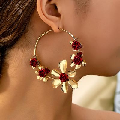 New Personalized Creative Flower Circle Hanging Earrings, Women's  Trend Holiday Party Accessories Jewelry