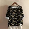 Top Casual da Donna a Manica Media Girocollo con Stampa di Halloween in Cotone e Lino