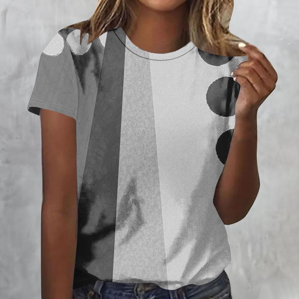 Summer Round Neck 3D Geometric Figure Print Top Fashionable Casual Short Sleeved Women's T-shirts