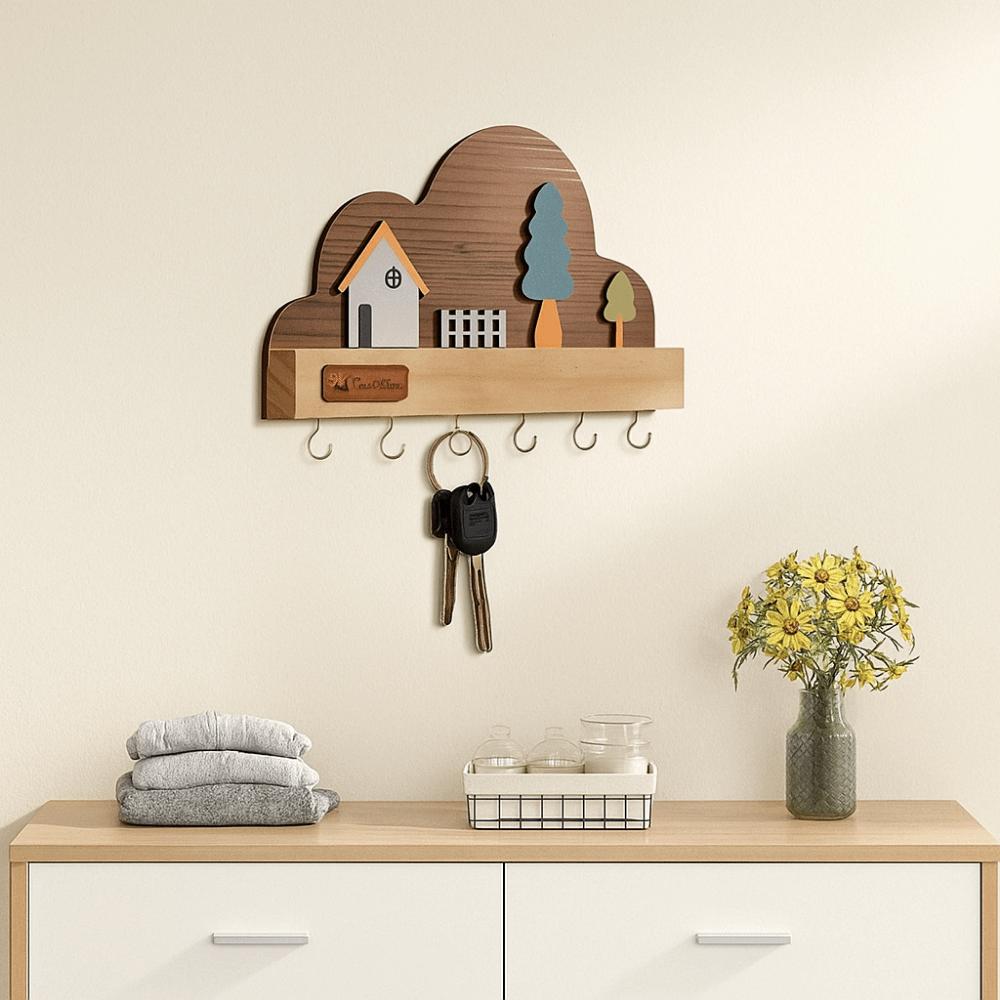 No-Drill Key Storage Hanging Hook Solid Wood Coat Rack Practical Door Wall Hook  Home Decor