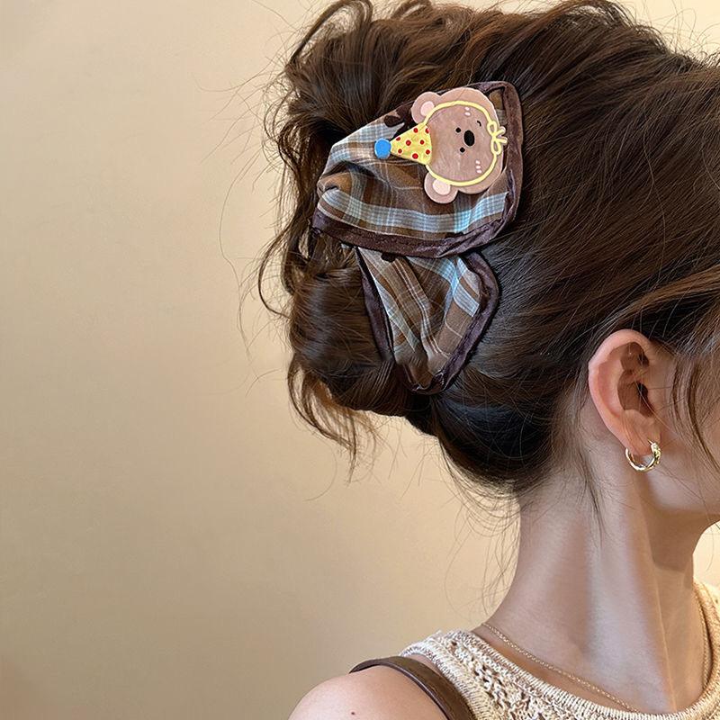 Sweet Plaid Cloth Hair Claws Cute Bowknot Rabbit Bear Shark Clip For Girls Korean Style Cartoon Hair Barrettes Hair Accessory