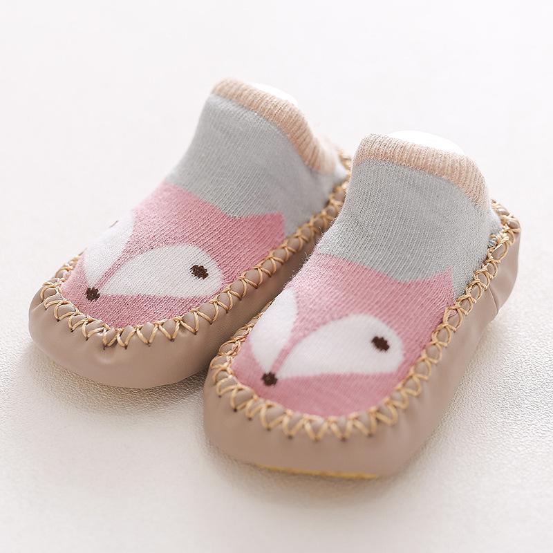 Children's Cartoon Fox Non-Slip Leather Toddler Socks Shoes