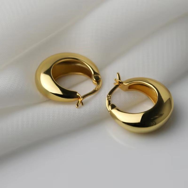 Real Gold-Plated Metal Chunky Hoop Earrings for Women Punk Thick Huggie Ear Jewelry Gifts