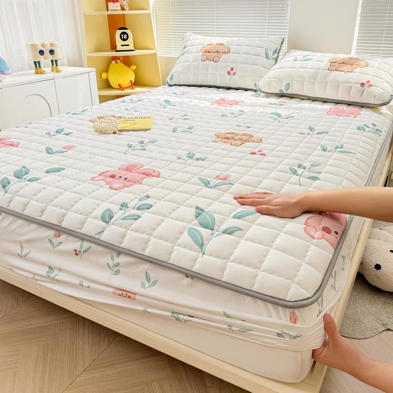 Thick Mattress Cover Cartoon Style Bedspread Quilted Bed Cover for Home Adults Kids Bed Linen fundas de colchón (No Pillowcase)