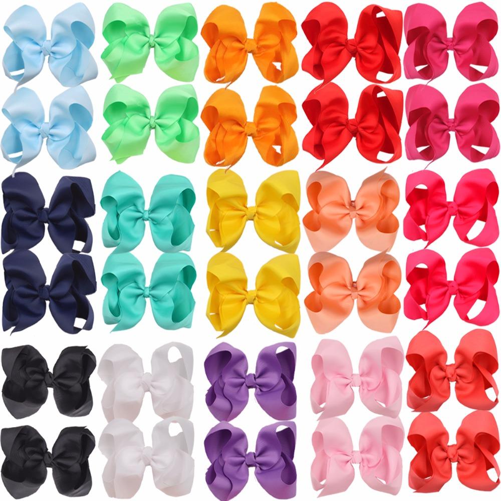 30 Pcs 6 Inch Bows for Girls Big Grosgrain Girls 15pairs 6" Hair Bows Alligator Clips For Teens Kids Toddlers