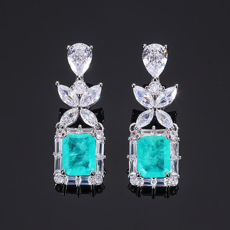 Jewelry Pink Zircon Earrings S925 Silver Needle Earrings Women's Fashion Imitation Paraiba Gemstone Earrings